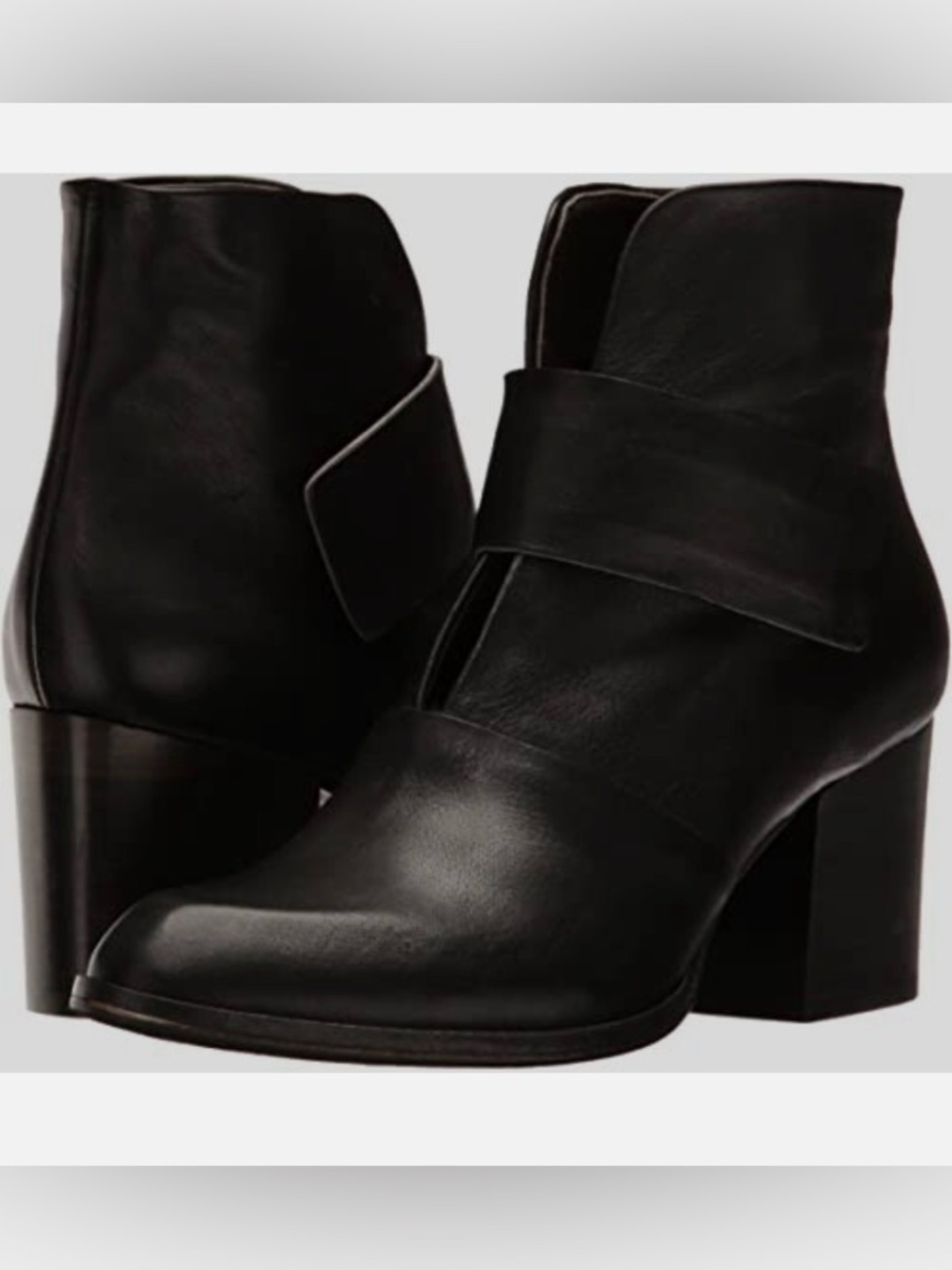 COCLICO Black Pointed Leather Ankle Booties with Wrap Detail